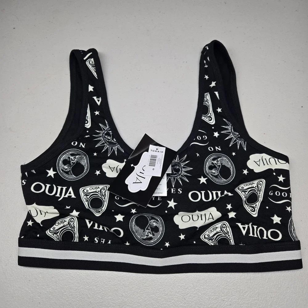 Torrid Women Bra 0 Black Ouija Cotton Scoop Neck Bralette Wireless NWT